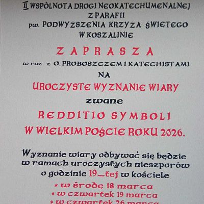Uroczyste Wyznanie Wiary (Redditio Symboli) grafika